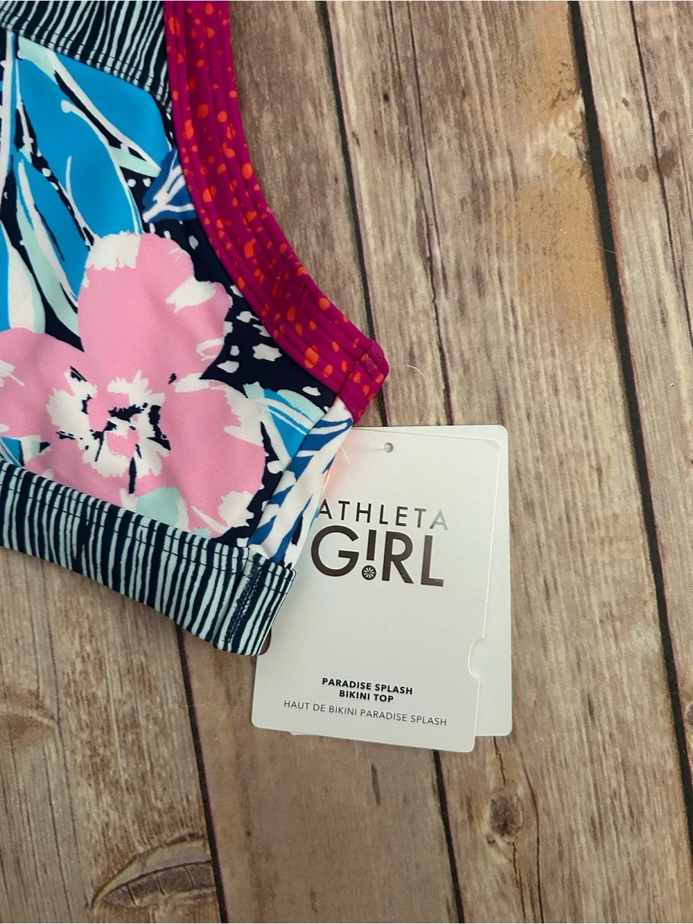 Athleta Girl Floral & Stripe Bikini Top - Pink, Blue, Navy